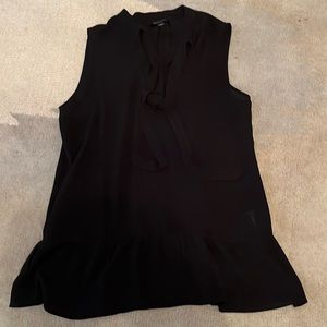 Banana Republic Black Tie-Neck Blouse with Ruffle Bottom - Size XS